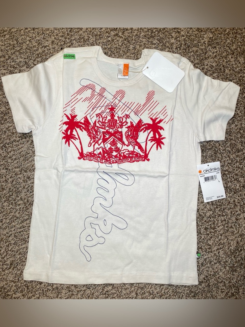 Akademiks White Tee with Red Palm Crest Graphic